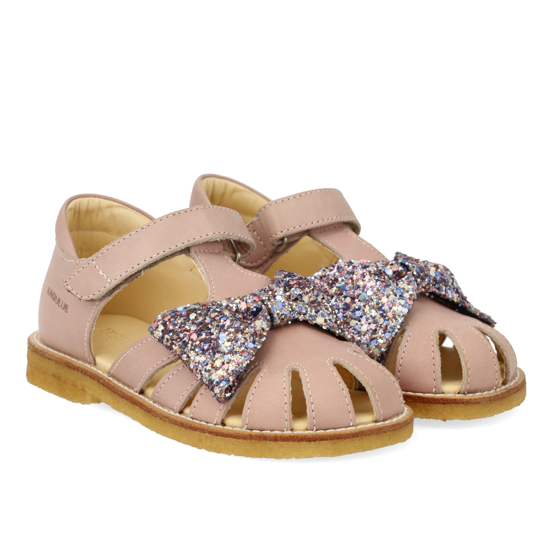 Sandalette mit Glitzerschleife und Klettverschluss