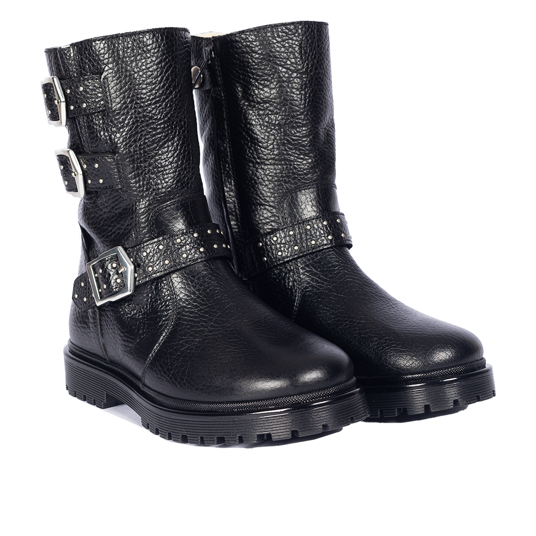 TEX-Stiefel mit Nieten, Schnallen und Reißverschluss
