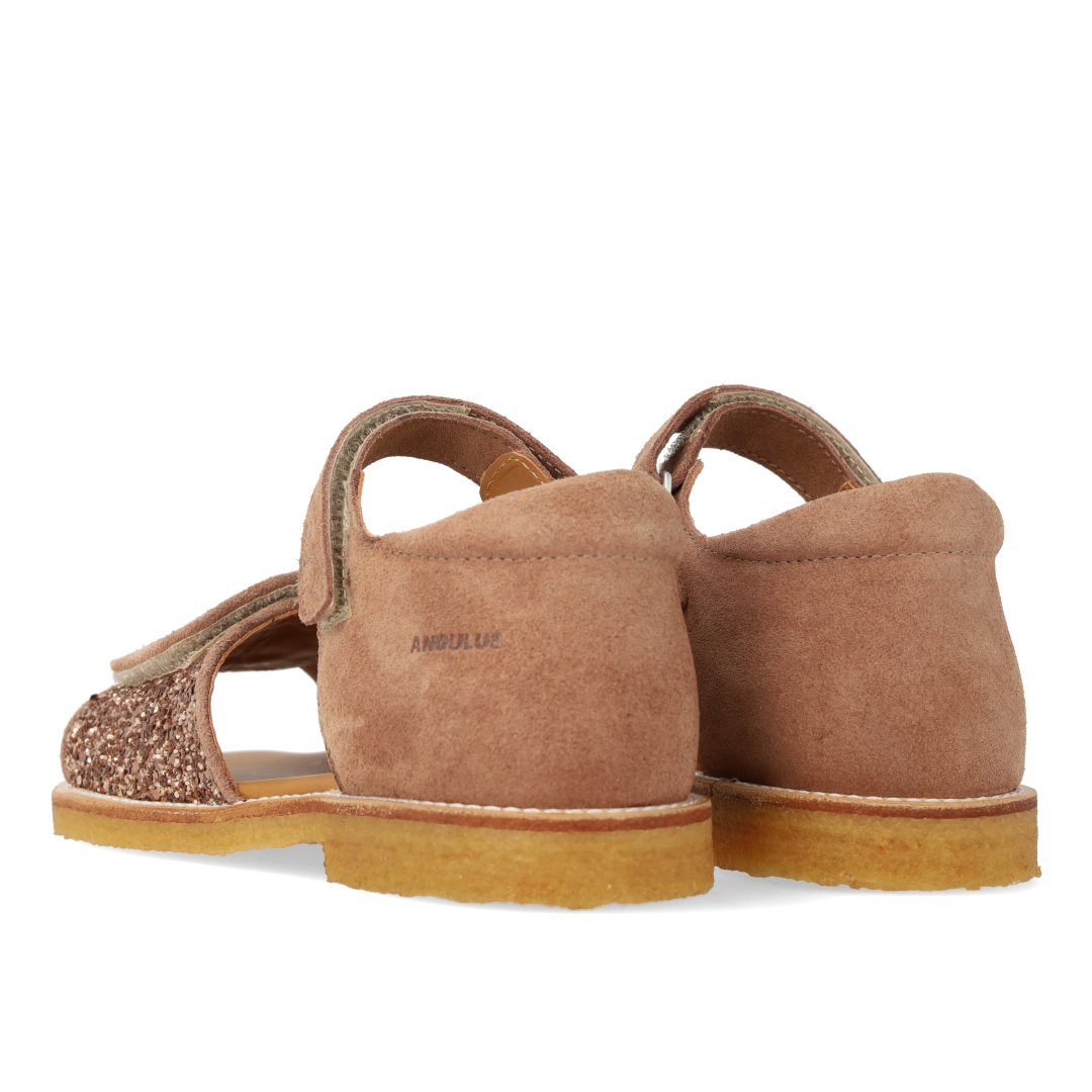 Verstellbare Sandale aus Leder mit funkelndem Glitzer