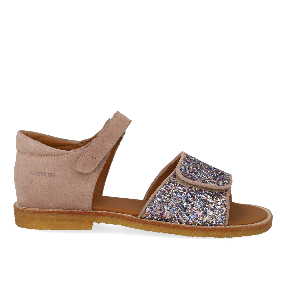 Verstellbare Sandale aus Leder mit funkelndem Glitzer