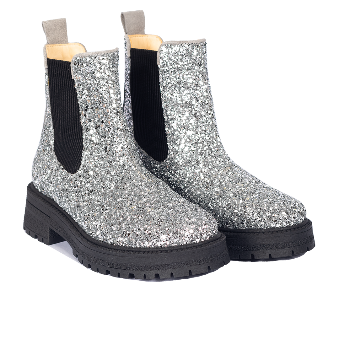 Glitzer-Chelsea-Stiefel mit Track-Sohle