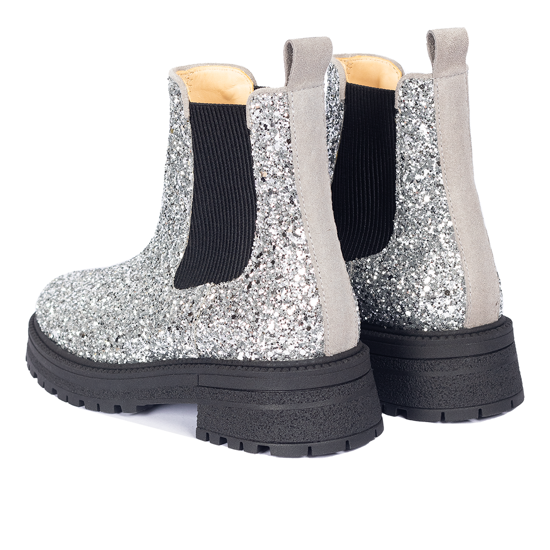 Glitzer-Chelsea-Stiefel mit Track-Sohle