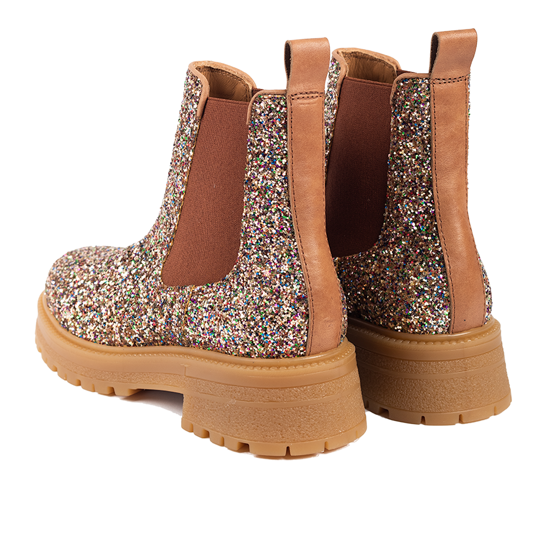 Glitzer-Chelsea-Stiefel auf Track-Sohle