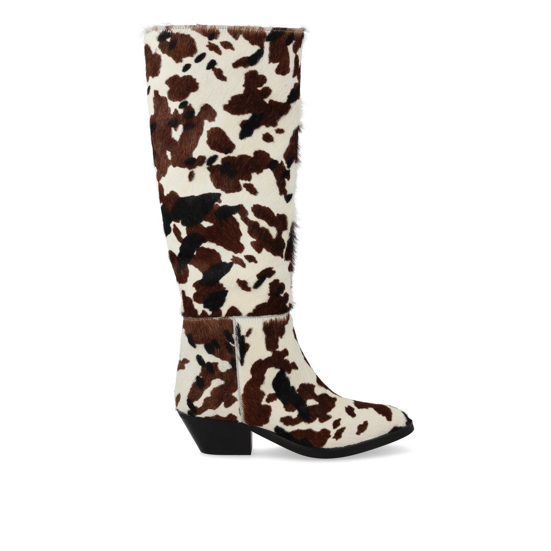 Langschaftstiefel aus gemustertem Ponyfell