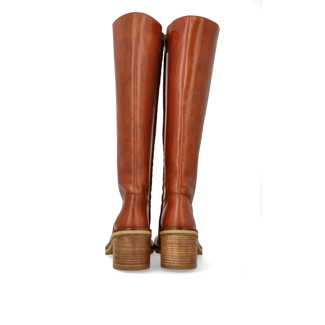 70er-inspirierter Lederstiefel mit hohem Schaft