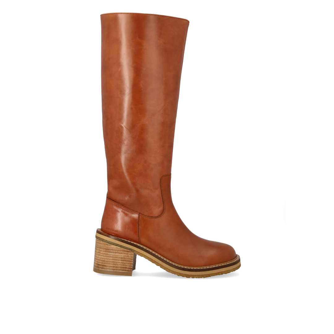 70er-inspirierter Lederstiefel mit hohem Schaft