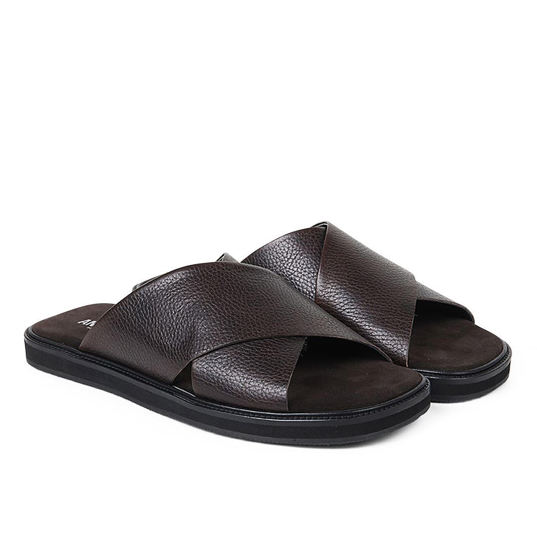 Slip-on Kreuzriemen-Ledersandale