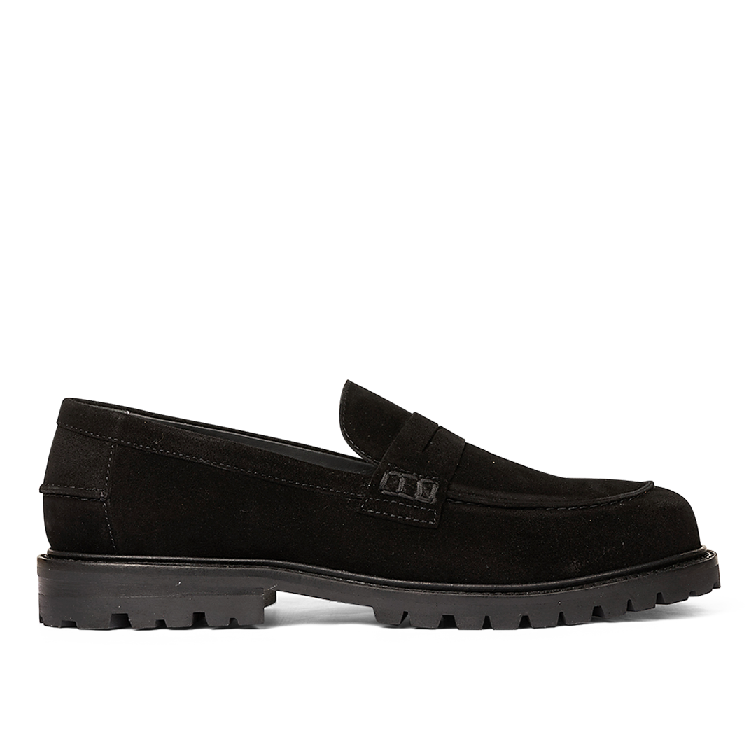 Black suede penny loafers shop