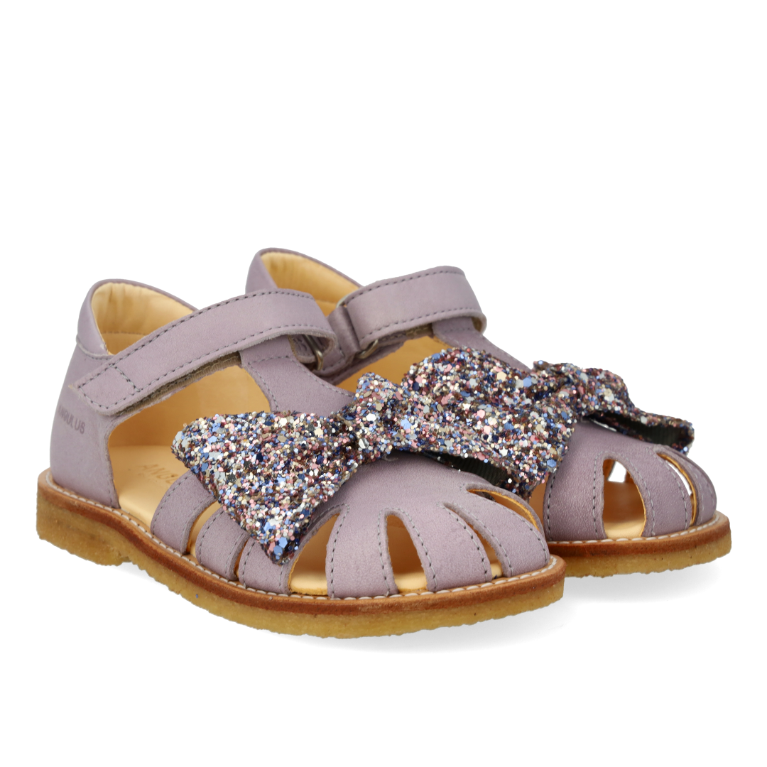 Anfängersandale mit Glitzerschleife und Klettverschluss