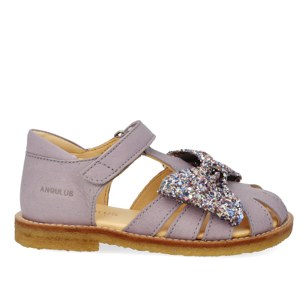 Anfängersandale mit Glitzerschleife und Klettverschluss
