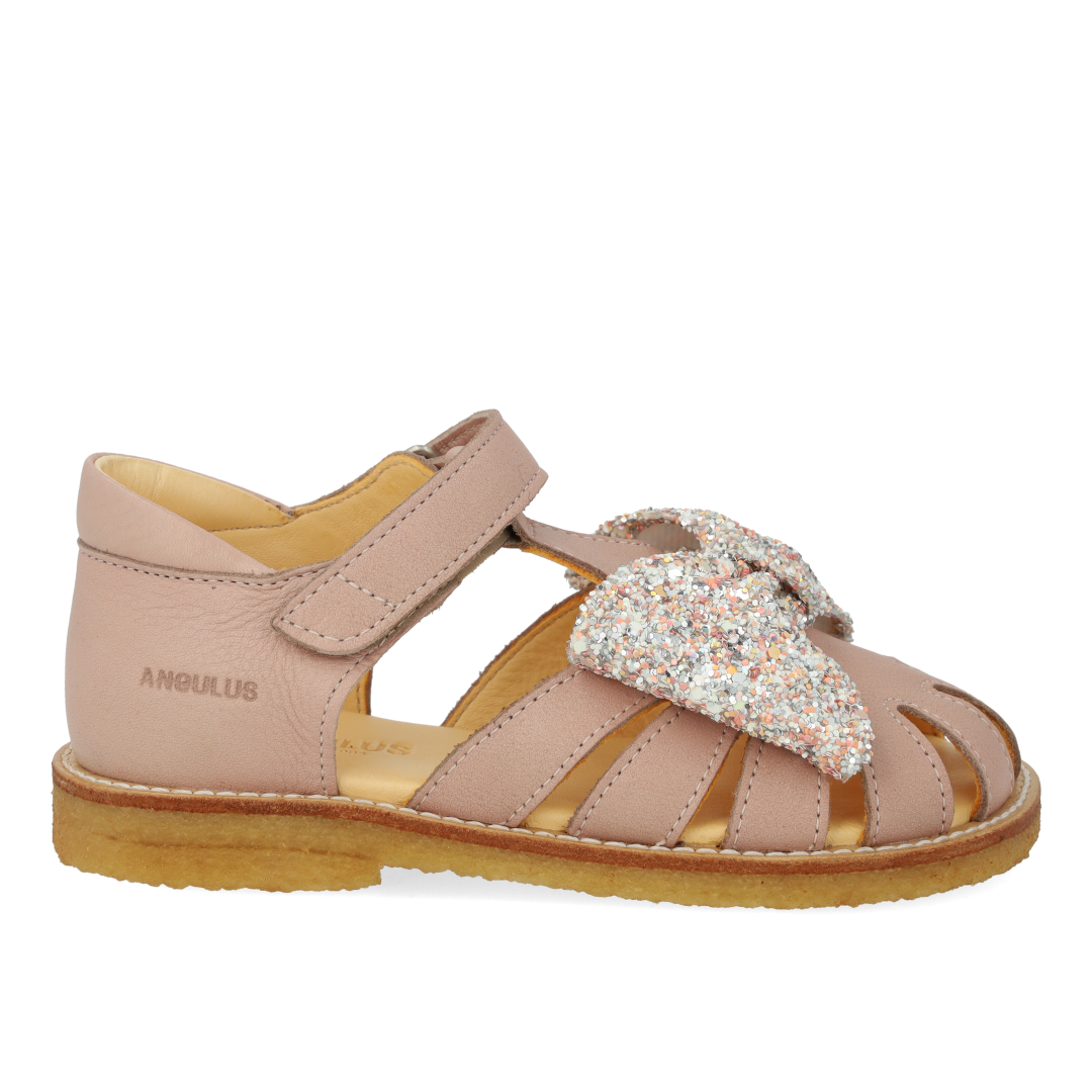 Anfängersandale mit Glitzerschleife und Klettverschluss