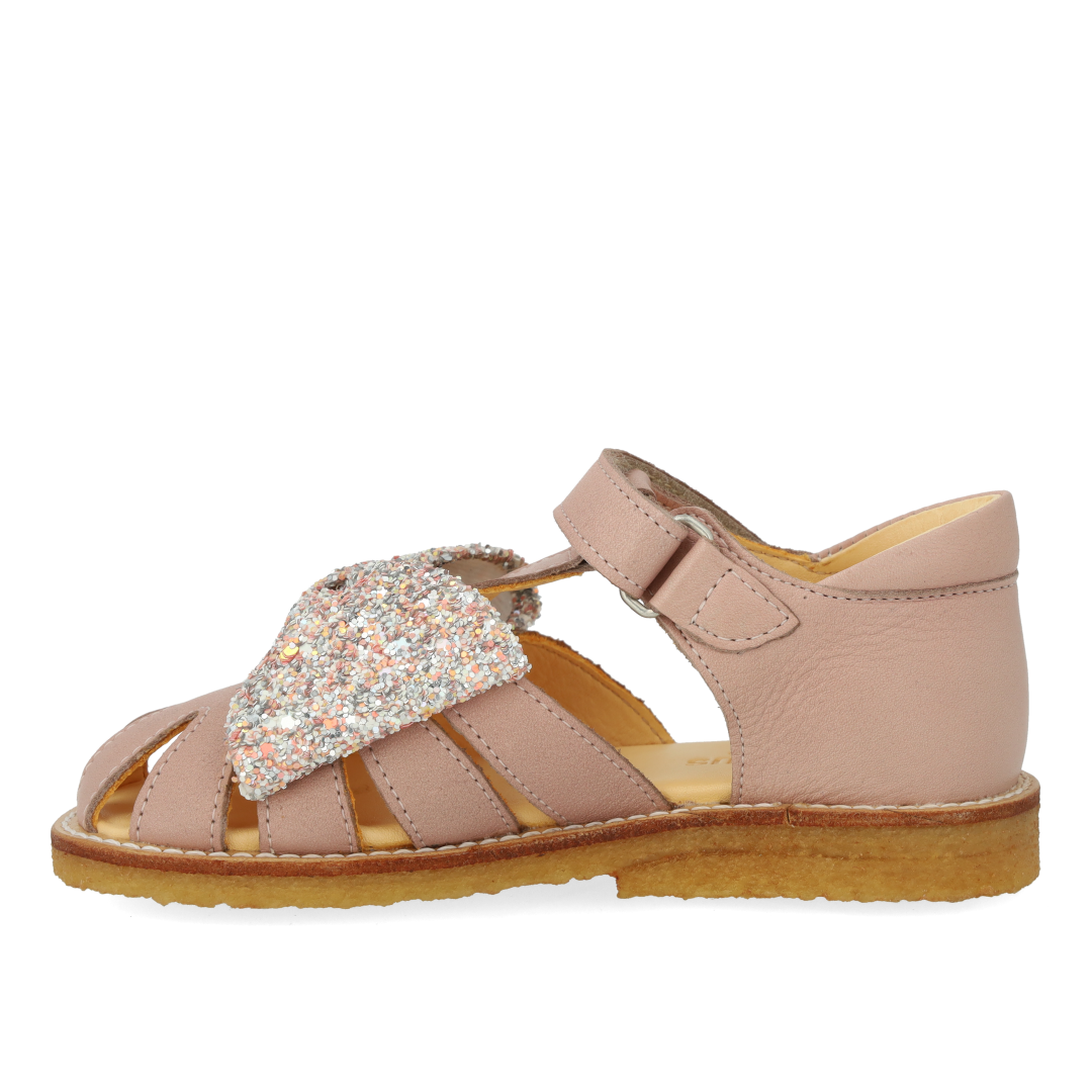 Anfängersandale mit Glitzerschleife und Klettverschluss