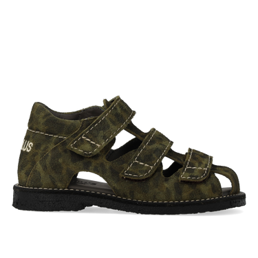 Ledersandale mit dekorativen Kontrastnähten