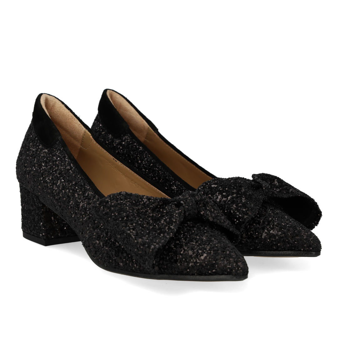 Pumps mit Schleife in funkelndem Glitzer