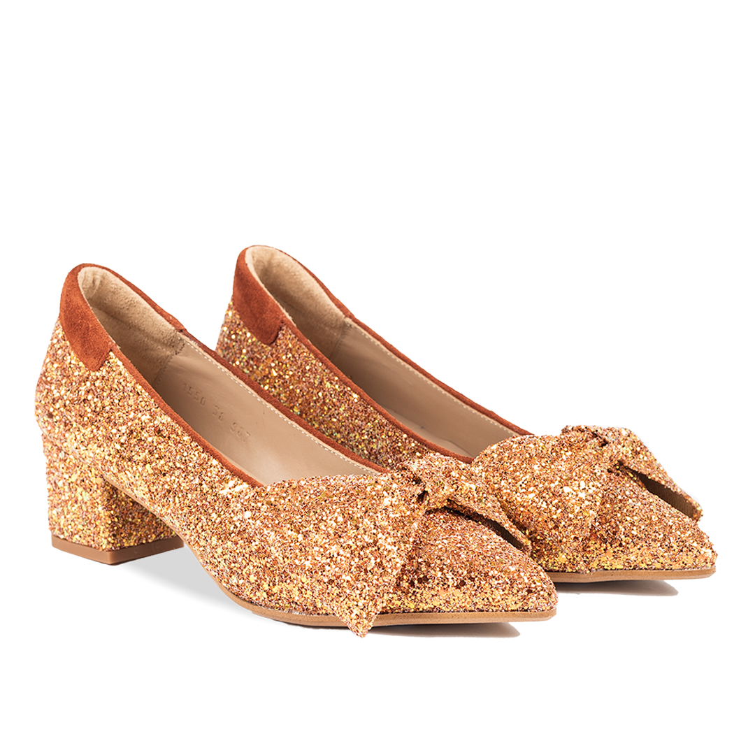 Pumps mit Schleife in funkelndem Glitzer