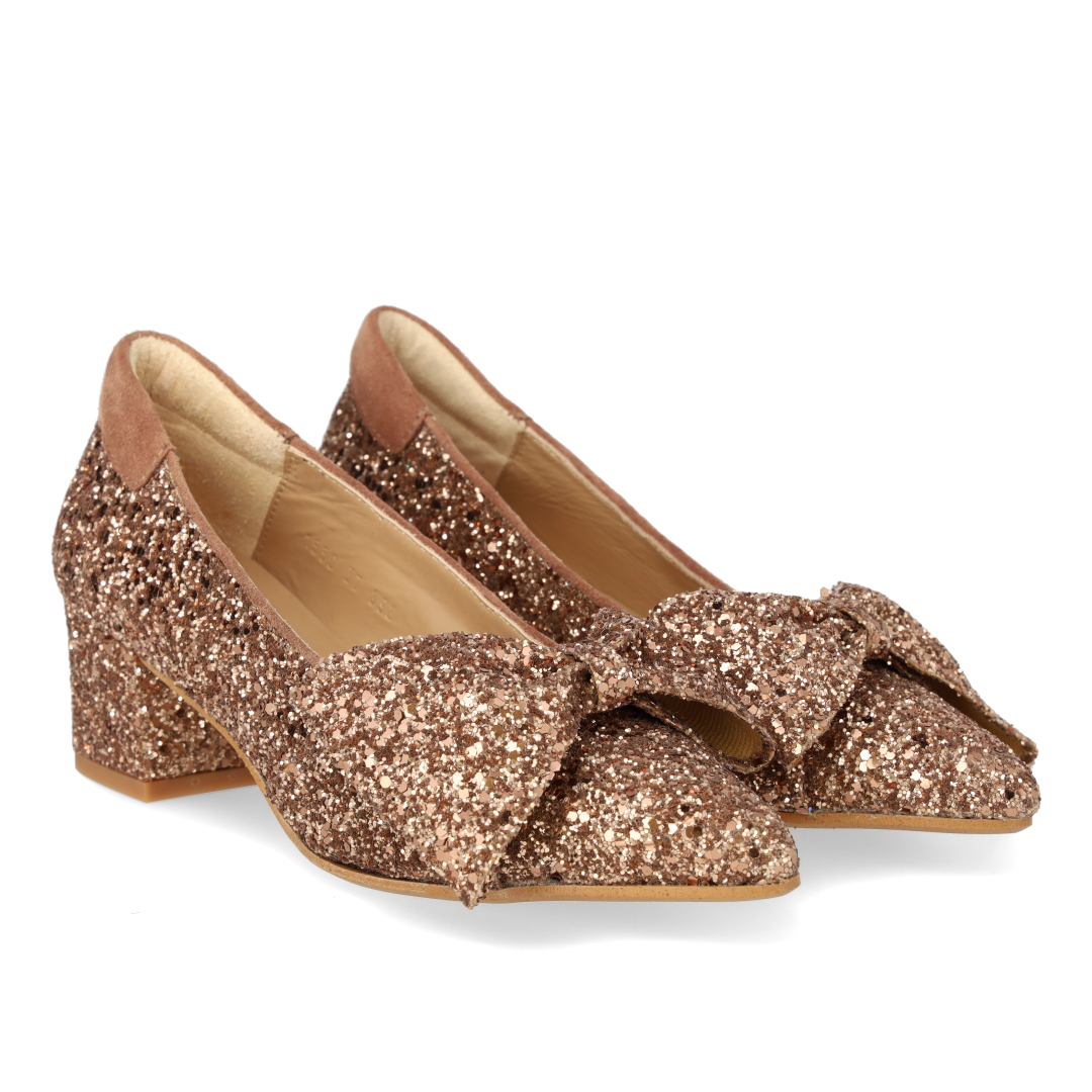 Pumps mit Schleife in funkelndem Glitzer