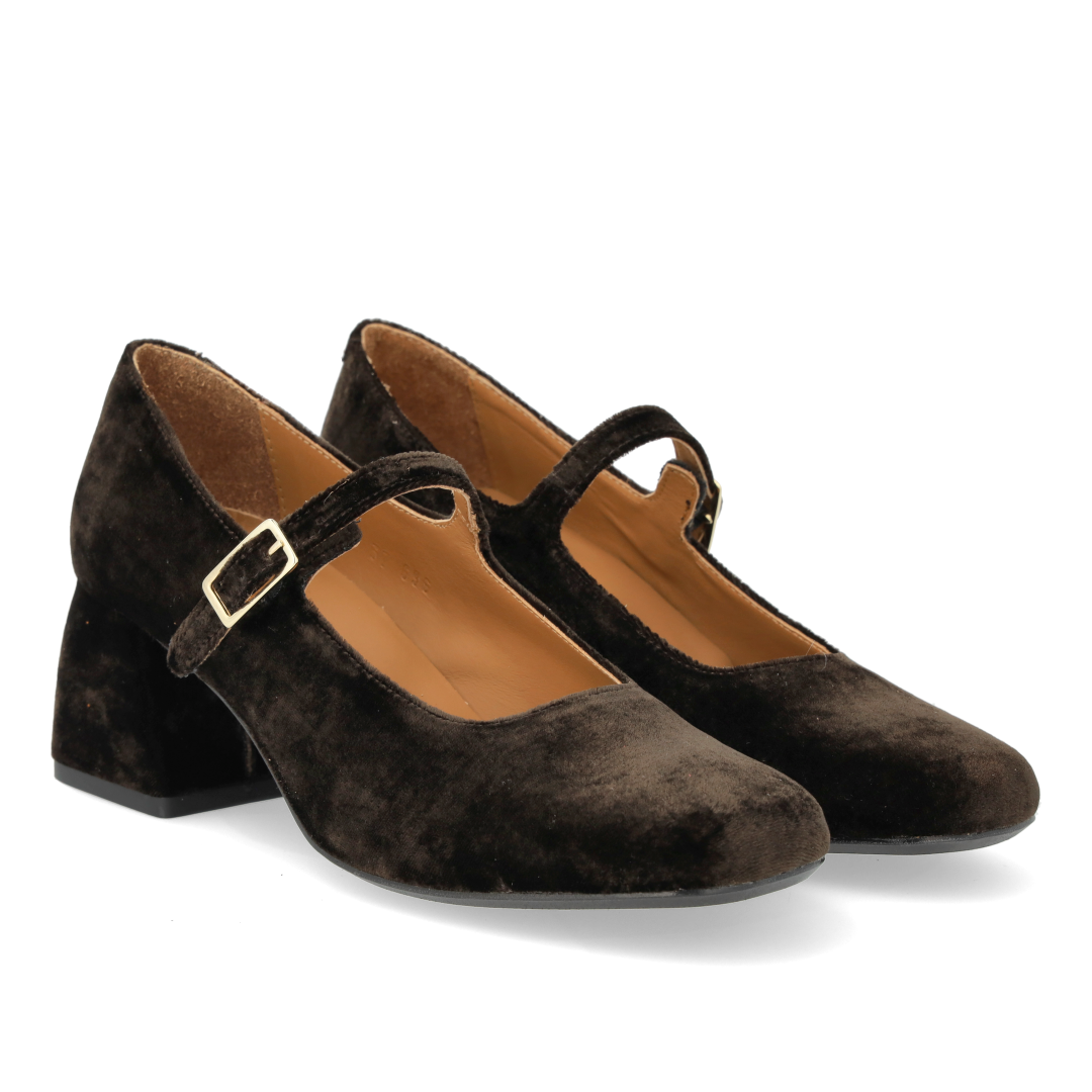 Mary Jane in weichem Velours mit skulpturalem Absatz