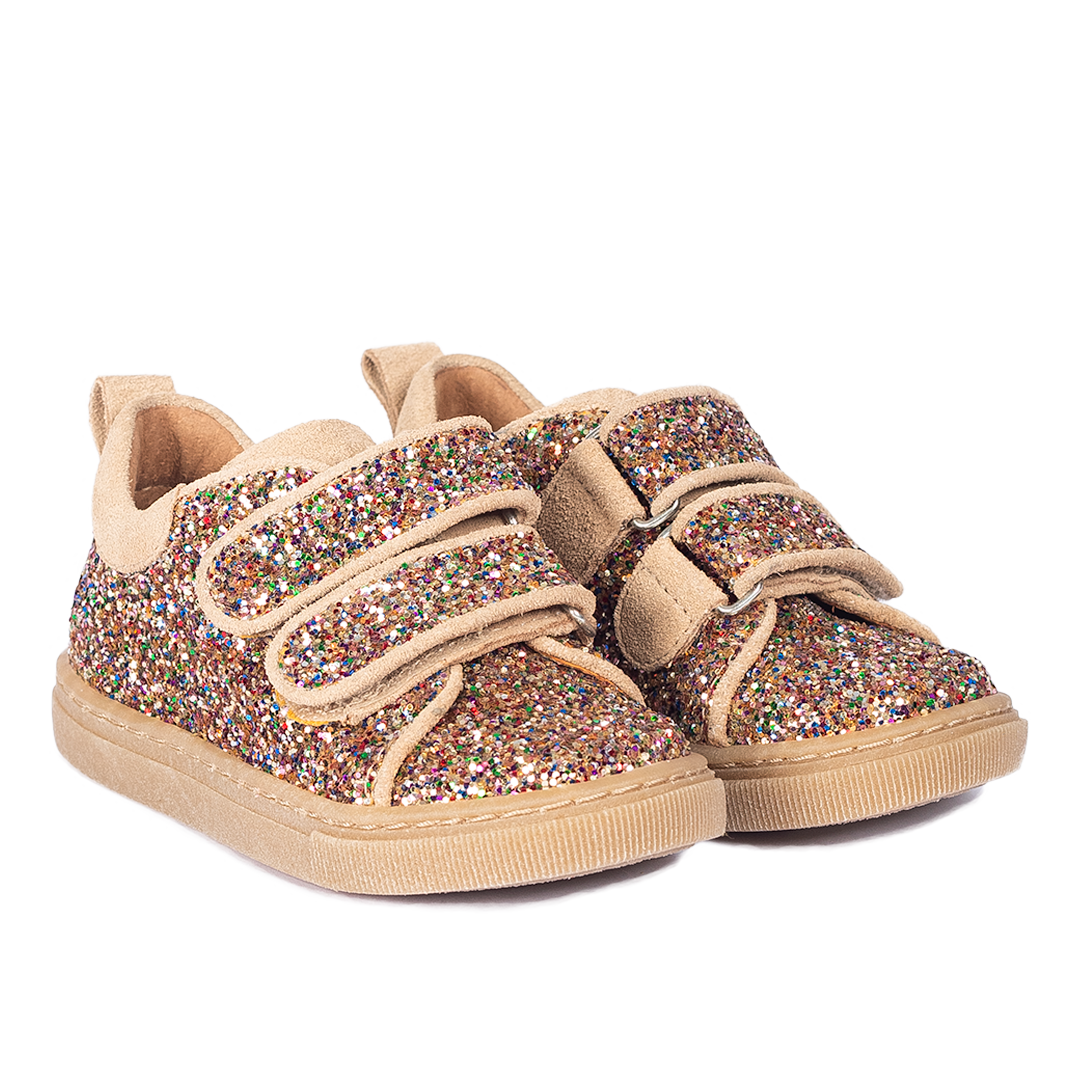Funkelnde Glitzer-Sneaker mit Wildlederbesatz