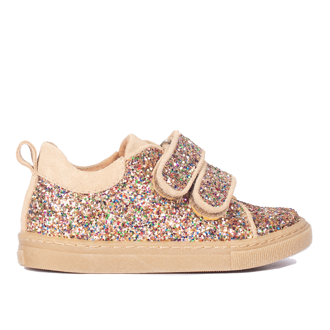 Funkelnde Glitzer-Sneaker mit Wildlederbesatz