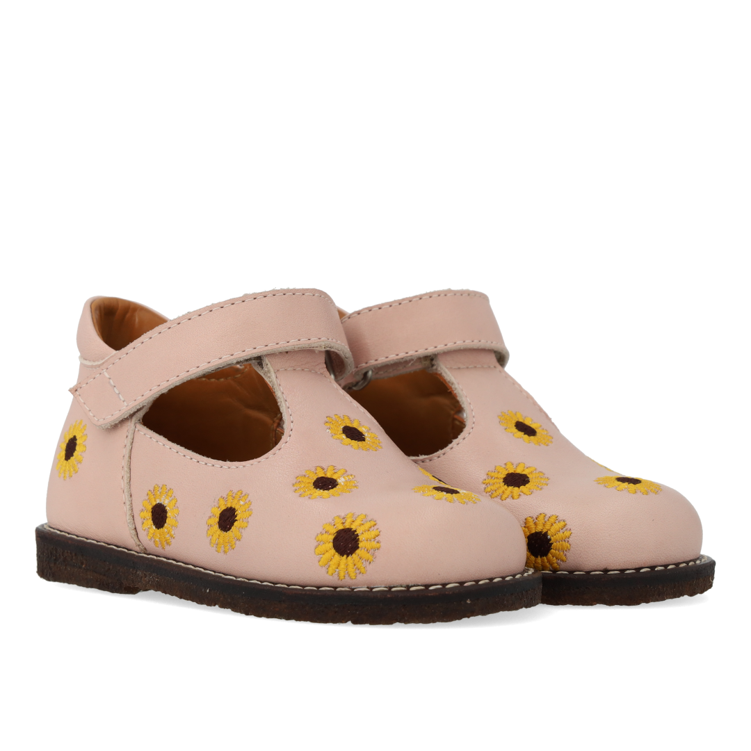 Klassische Tüll-Anfängerschuhe mit Sonnenblumenstickerei