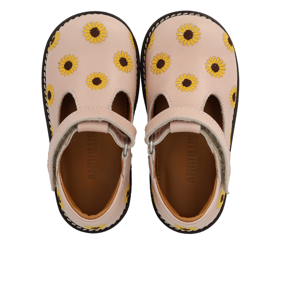 Klassische Tüll-Anfängerschuhe mit Sonnenblumenstickerei
