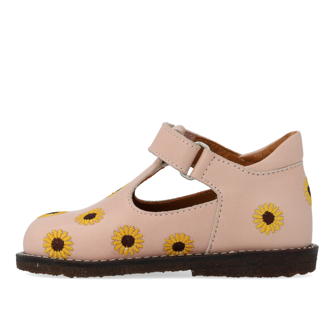 Klassische Tüll-Anfängerschuhe mit Sonnenblumenstickerei
