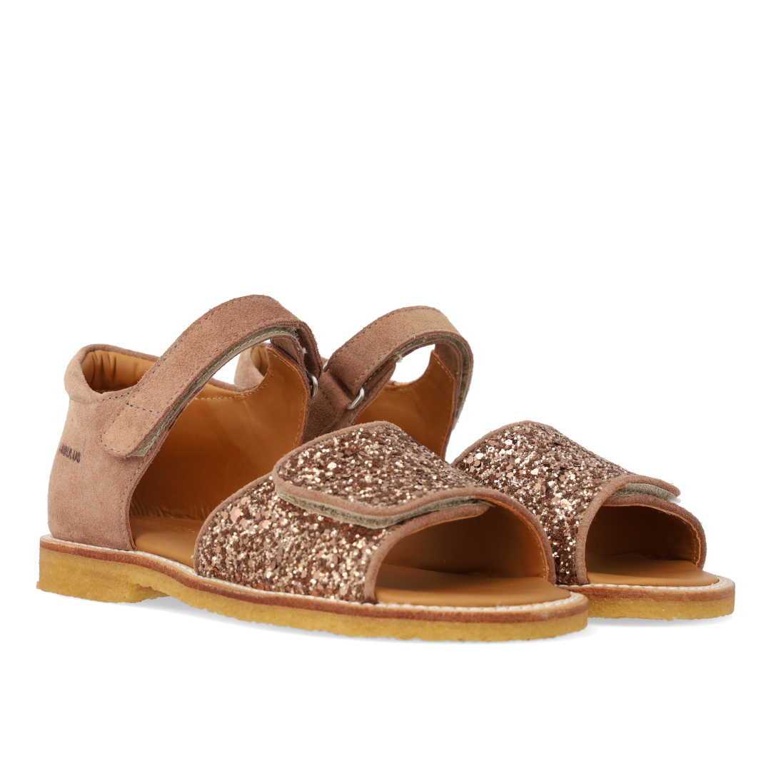 Verstellbare Sandale aus Leder mit funkelndem Glitzer