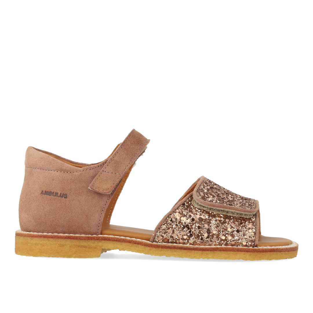 Verstellbare Sandale aus Leder mit funkelndem Glitzer
