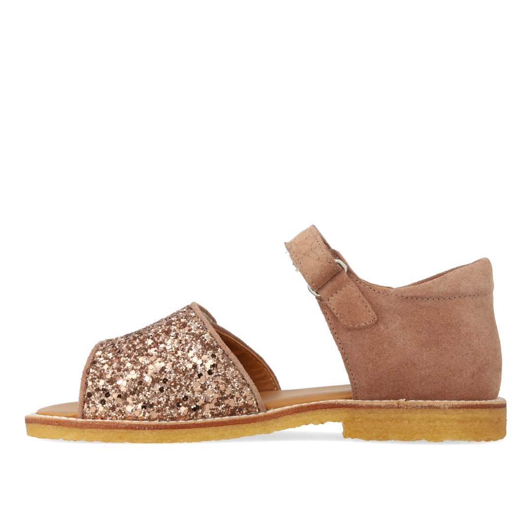 Verstellbare Sandale aus Leder mit funkelndem Glitzer