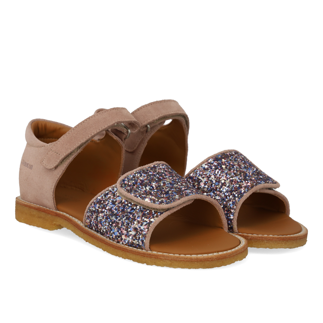 Verstellbare Sandale aus Leder mit funkelndem Glitzer