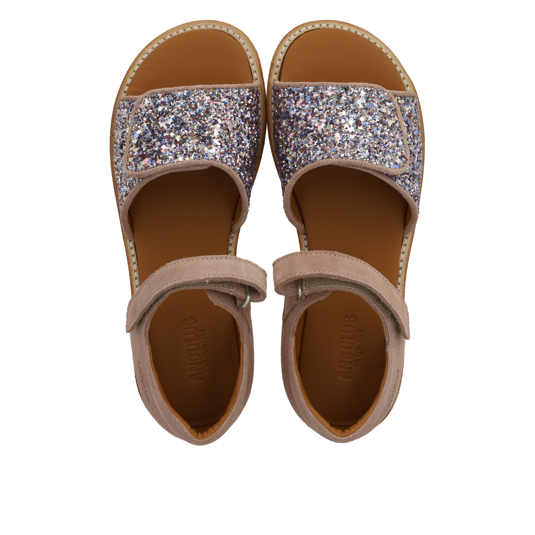 Verstellbare Sandale aus Leder mit funkelndem Glitzer