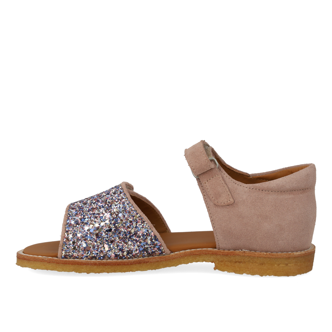 Verstellbare Sandale aus Leder mit funkelndem Glitzer