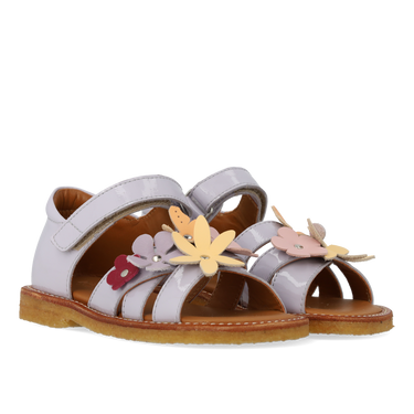 Sandale mit mehrfarbigen Blumenapplikationen