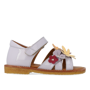 Sandale mit mehrfarbigen Blumenapplikationen