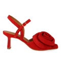 Hochhackige Sandale mit voluminösem Rosendetail