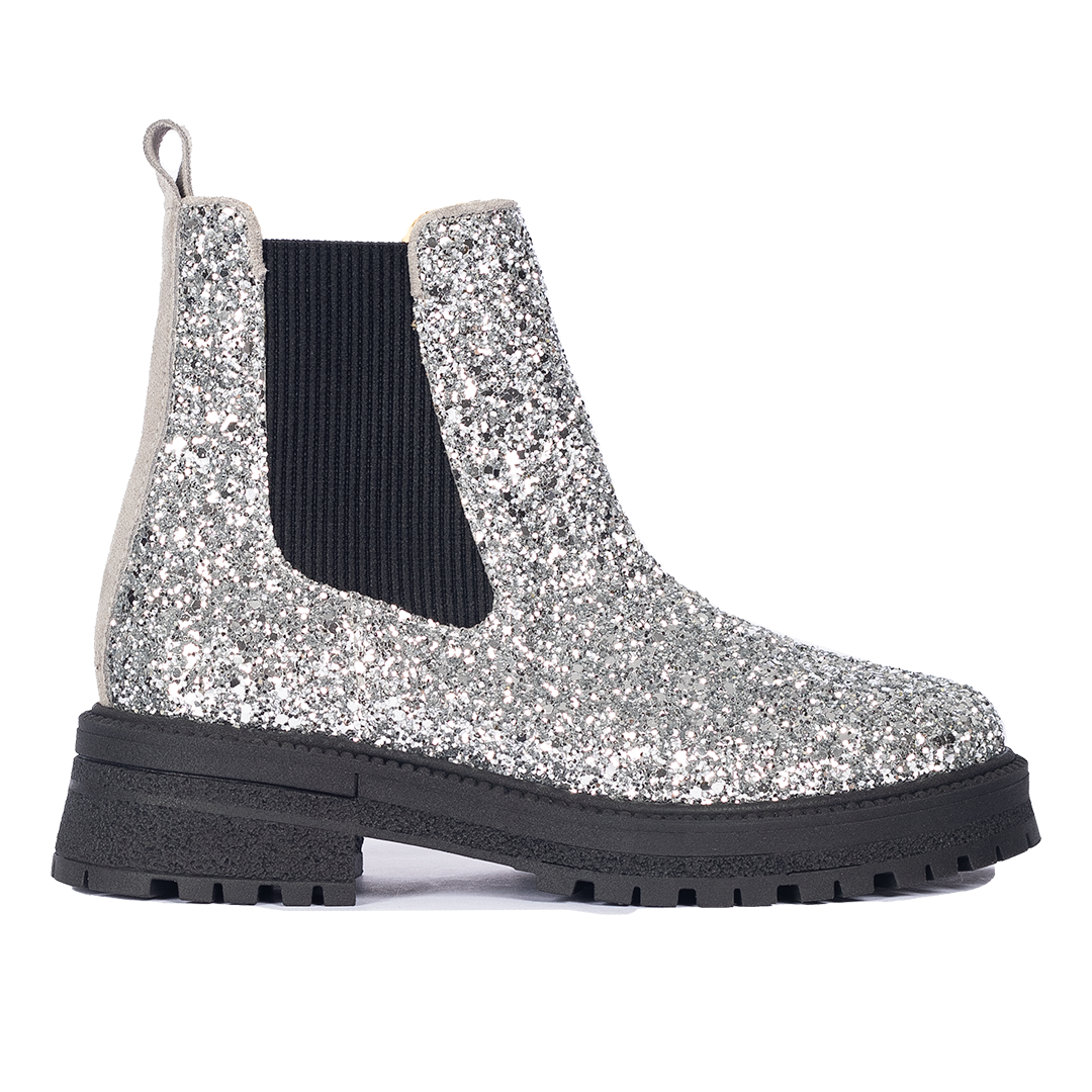 Glitzer-Chelsea-Stiefel mit Track-Sohle