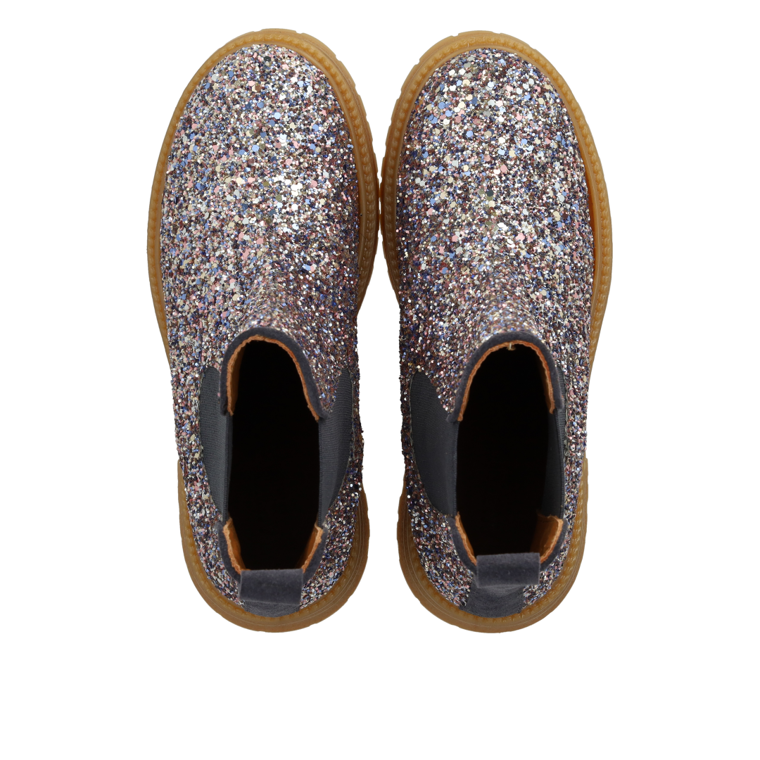 Glitzer-Chelsea-Stiefel mit Track-Sohle