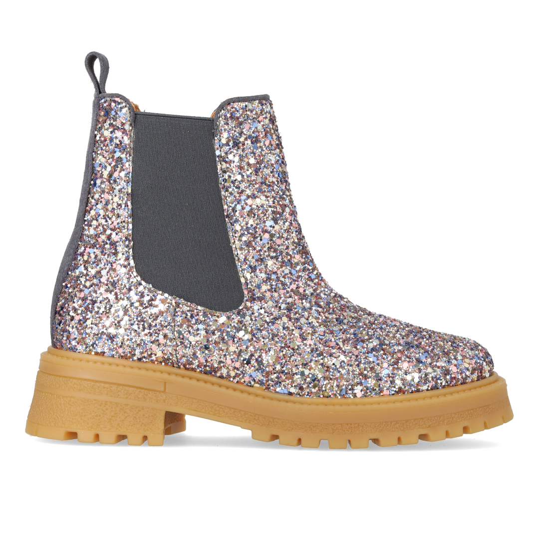 Glitzer-Chelsea-Stiefel mit Track-Sohle