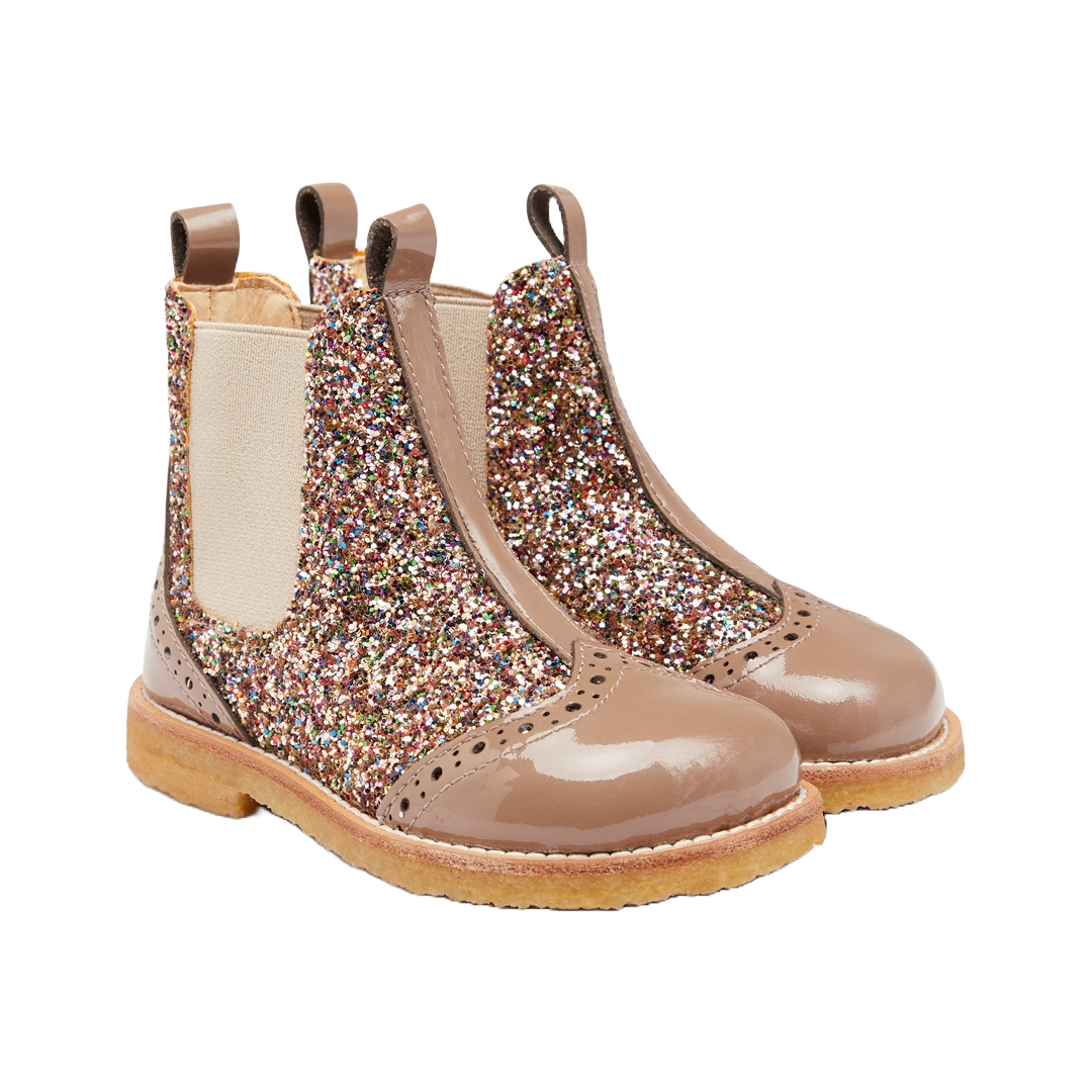 Chelsea-Stiefel mit Glitzer und Brogue-Details