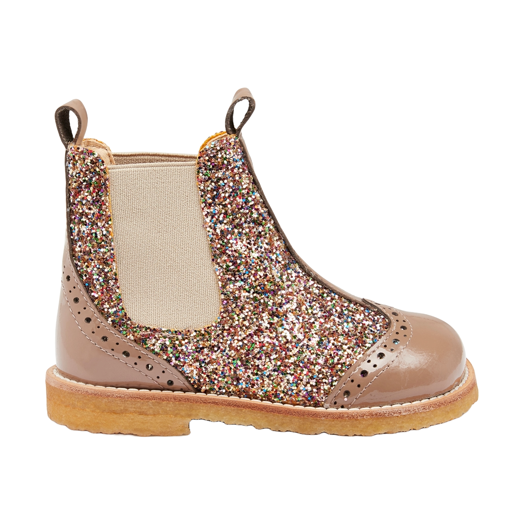 Chelsea-Stiefel mit Glitzer und Brogue-Details