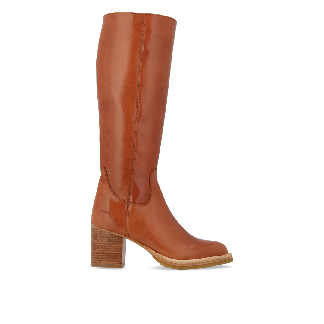 70er-inspirierter Lederstiefel mit langem Schaft