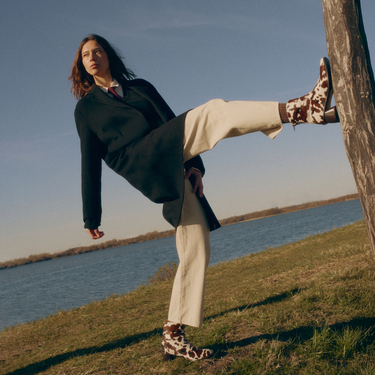 Stiefel aus gemustertem Ponyfell