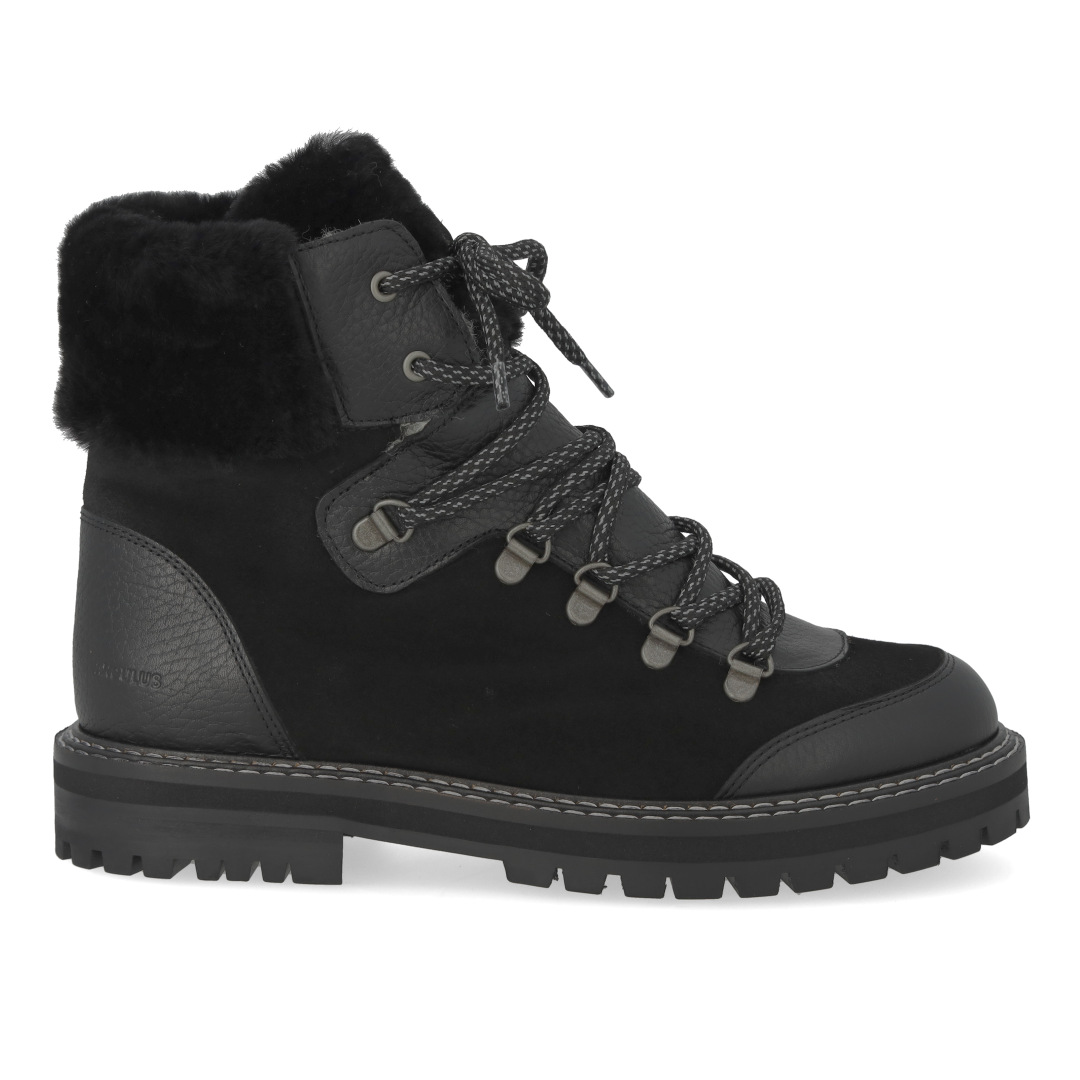 Colourblock-Stiefel mit Pelzbesatz