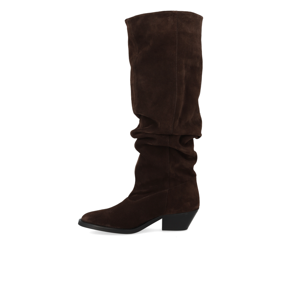 Langschaftiger Wildlederstiefel mit Raffung